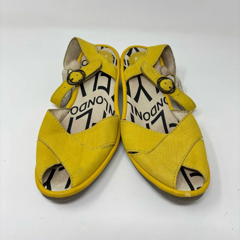 Fly London Yellow Suede Peep Toe Chunky Sandals Size 37 (6-6.5) - Picture 6 of 14